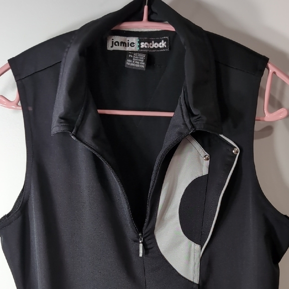 Jamie Sadock | Black Sleeveless Asymmetrical Collar 3/4 Zip Stretchy Top Size M - Picture 1 of 9
